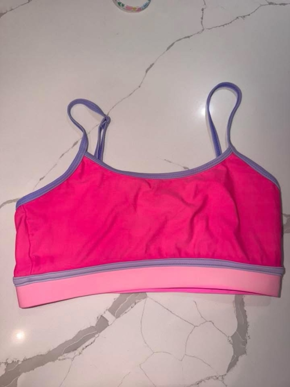 Girls' Pink Swim Crop Top with Lilac Trim
